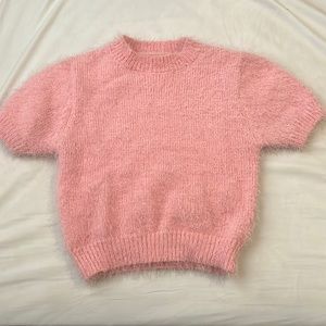 fluffy knit pink crop top